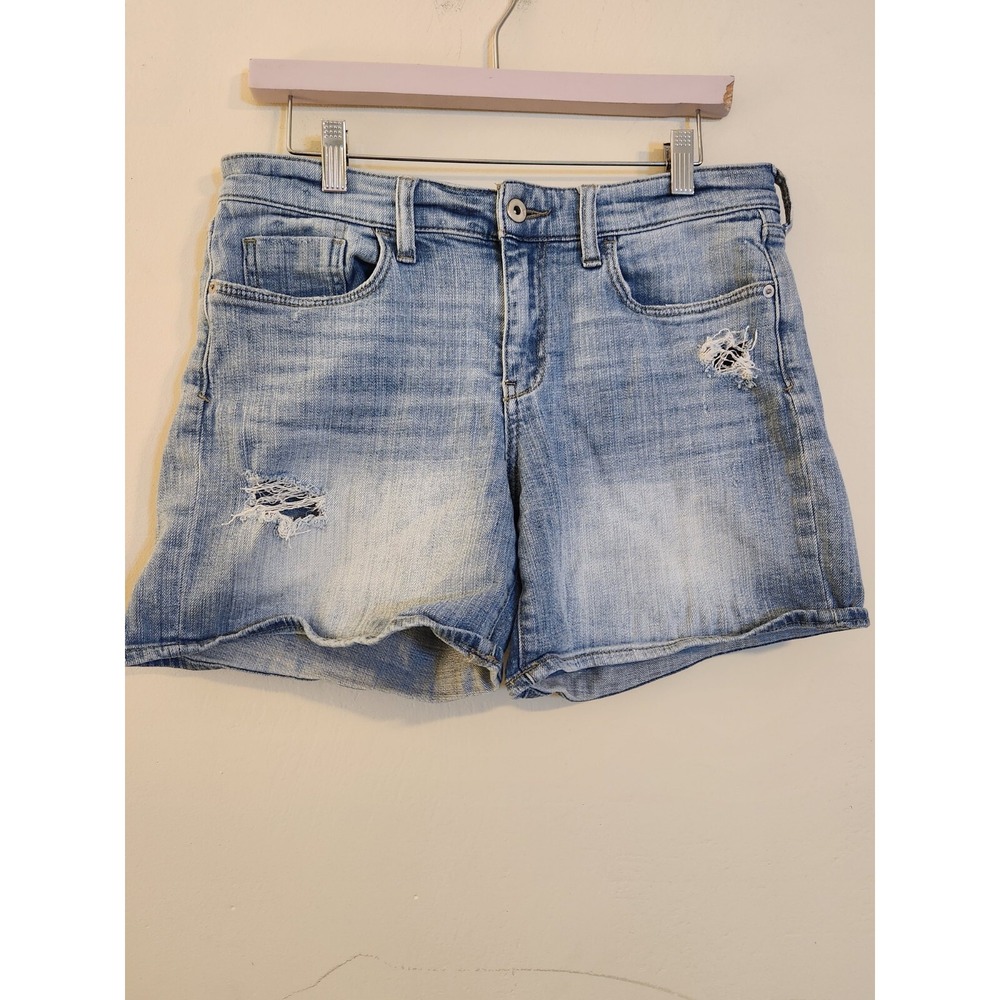 Pilcro and the Letterpress Slim Boyfriend Denim Shorts Light Wash Distressed 28